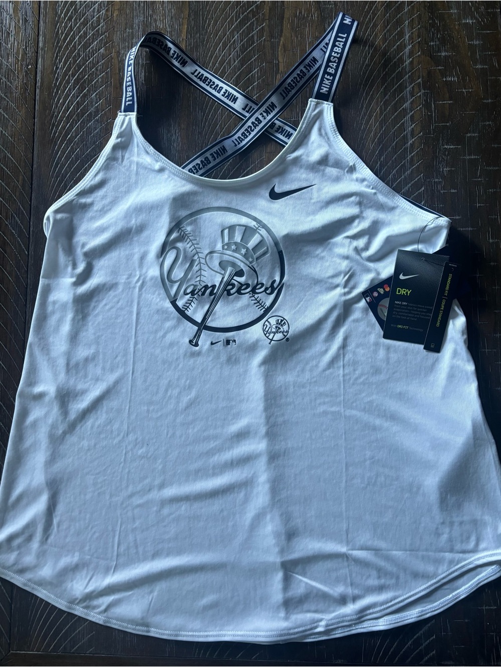 Nike White Yankees Dri-FIT Graphic Tank with Branded Straps